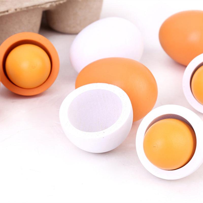 Kids Toys Play Egg - 6Pcs Kitchen Wooden Artificial Eggs Set