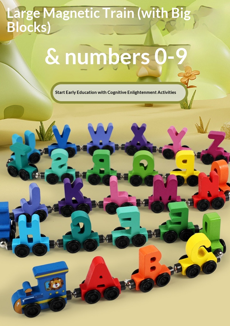 Toy Train Track Set - Children'S Wooden Magnetic Color Digital Letters