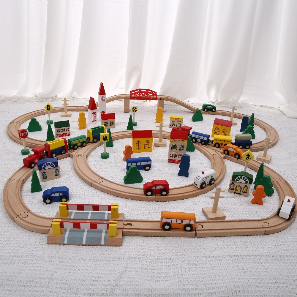 Wooden Train Set with Track Sl - Toy Train Track Set review and price