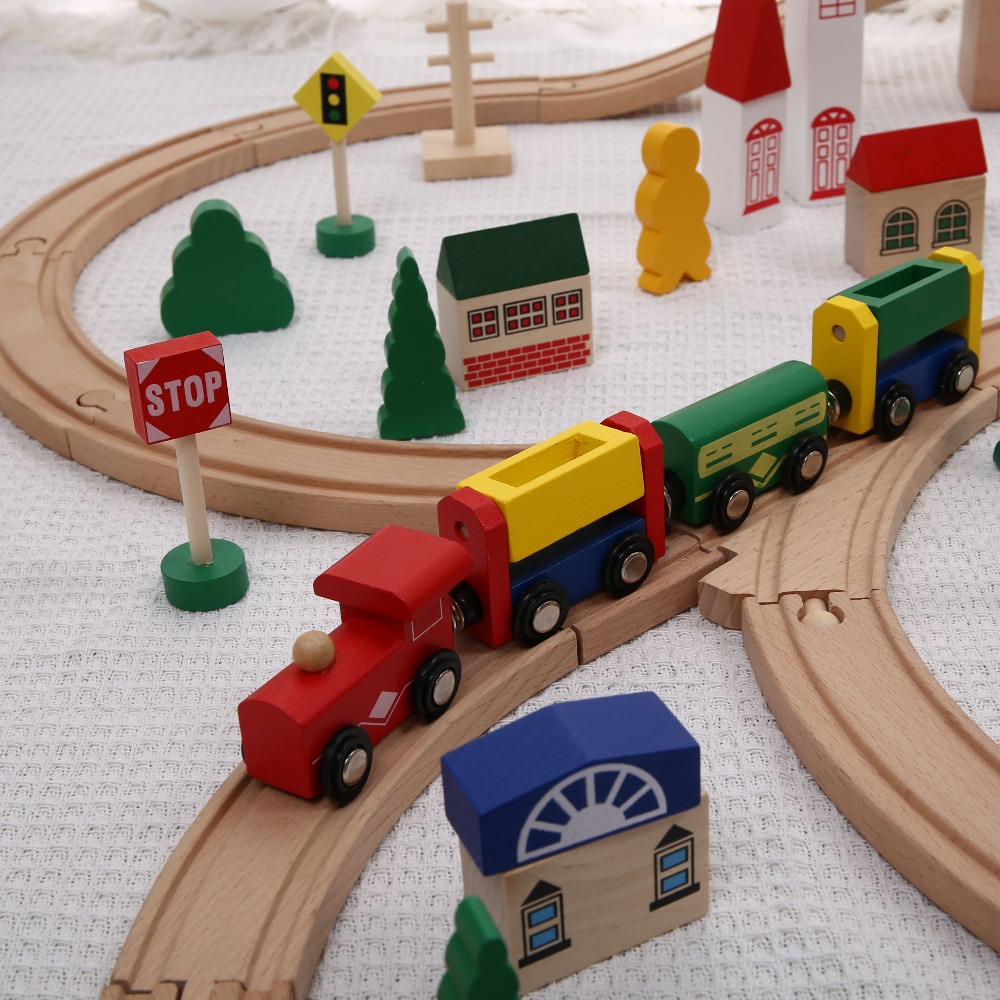 Wooden Train Set with Track Sl - Toy Train Track Set review and price